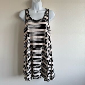 Lou & Grey Black & Cream Striped Sleeveless Mini Dress SzS Linen Blend Cozycore